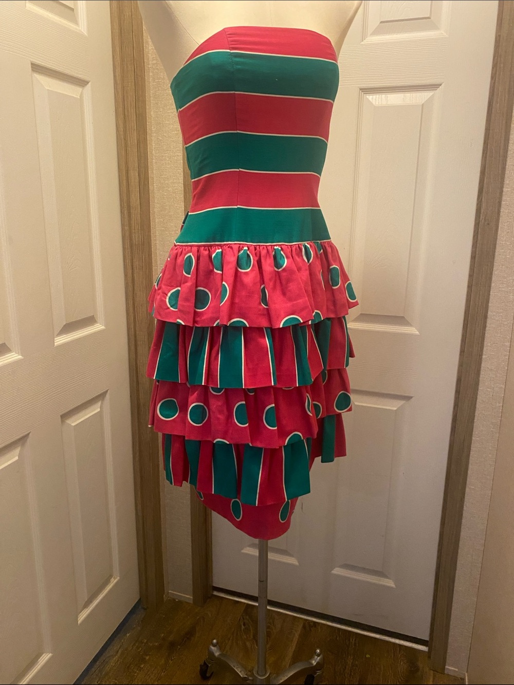Strapless Pink & Teal Tiered Ruffle Dress - Picture 15 of 16